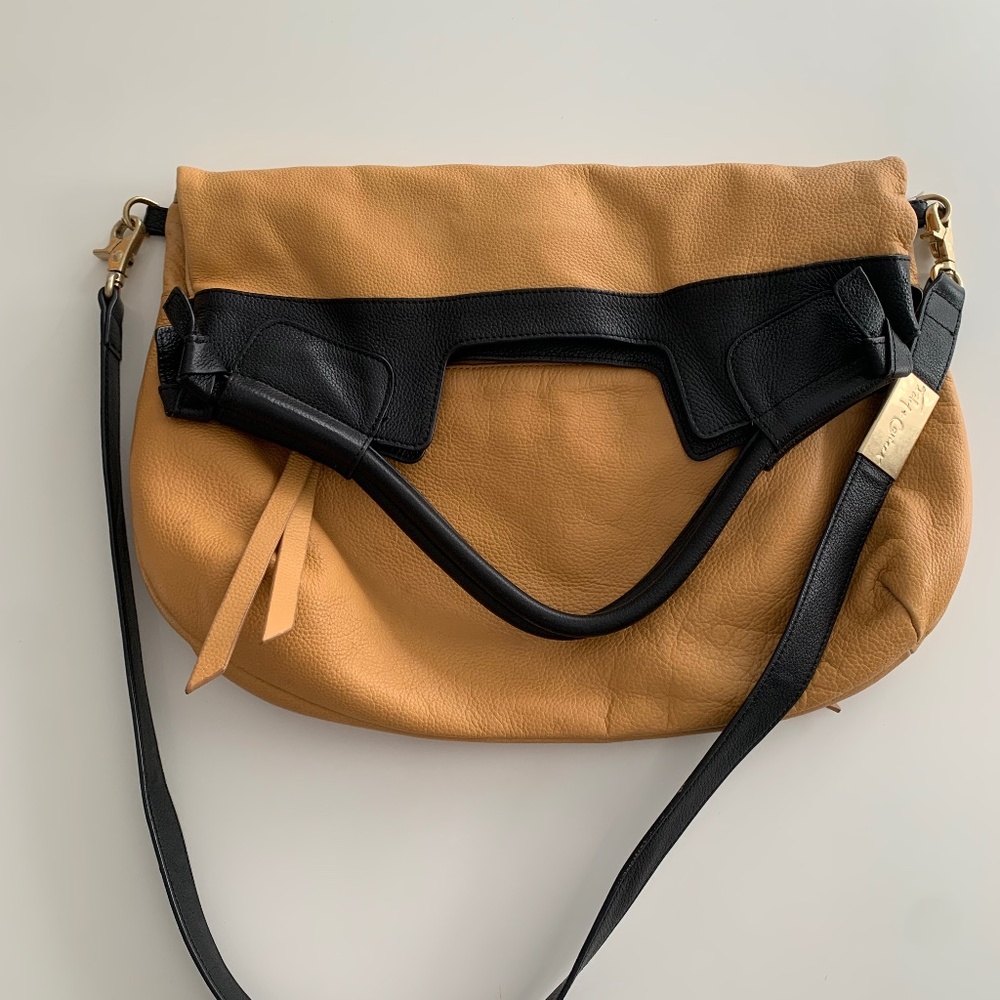Foley & Corinna butterscotch and black leather fold over XL crossbody